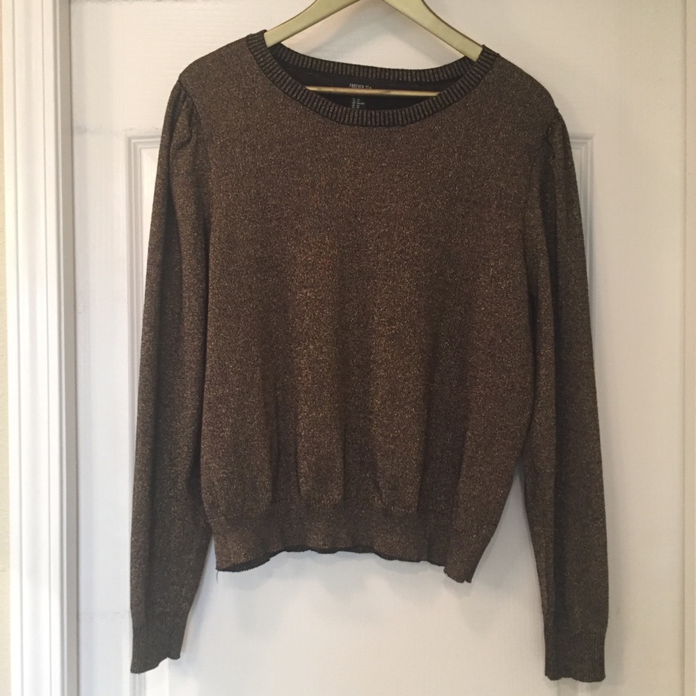 Forever 21 gold sparkle puff sleeve sweater